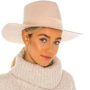 Lack Of Color Rancher Hat 100% Wool in Beige w Velvet Band and Embroidery Detail